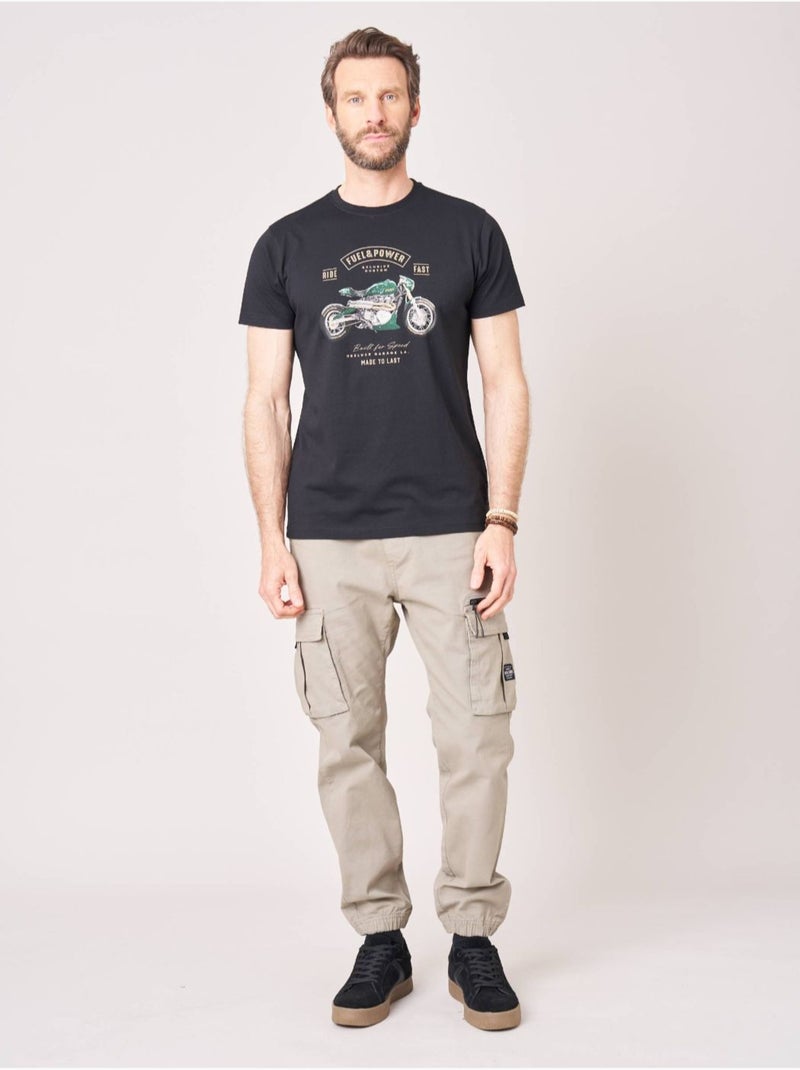 T-shirt regular homme en 100% coton jersey imprimé moto vintage 'Deeluxe' Noir - Kiabi
