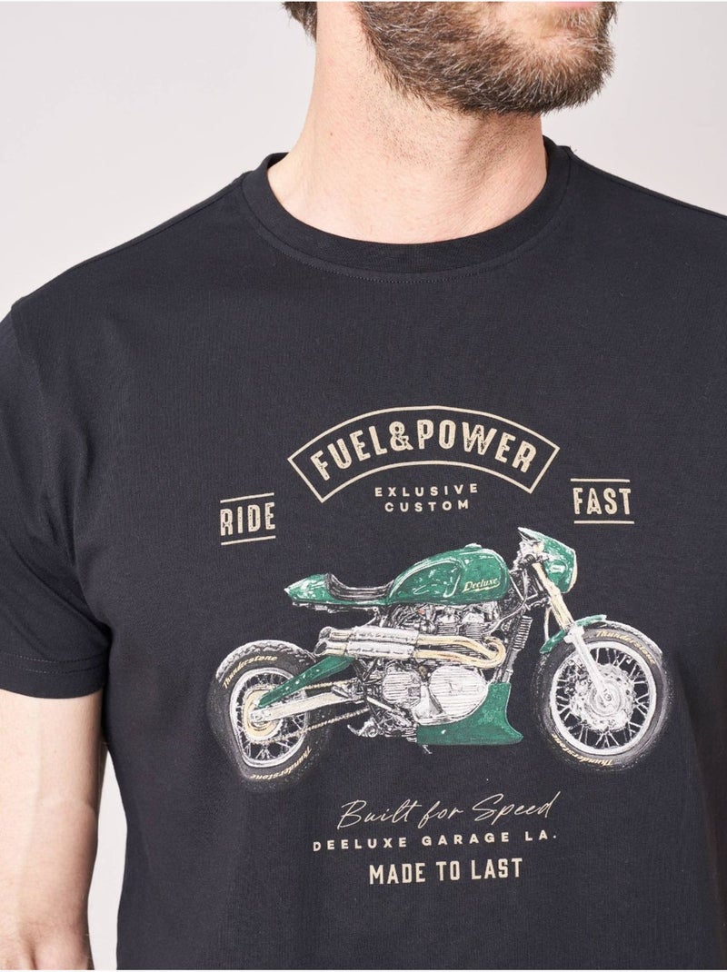 T-shirt regular homme en 100% coton jersey imprimé moto vintage 'Deeluxe' Noir - Kiabi