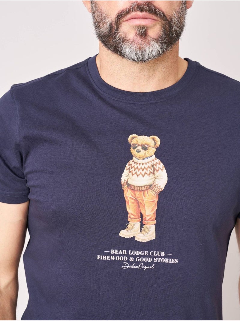 T-shirt regular homme en 100% coton jersey imprimé ours 'Deeluxe' Bleu nuit - Kiabi