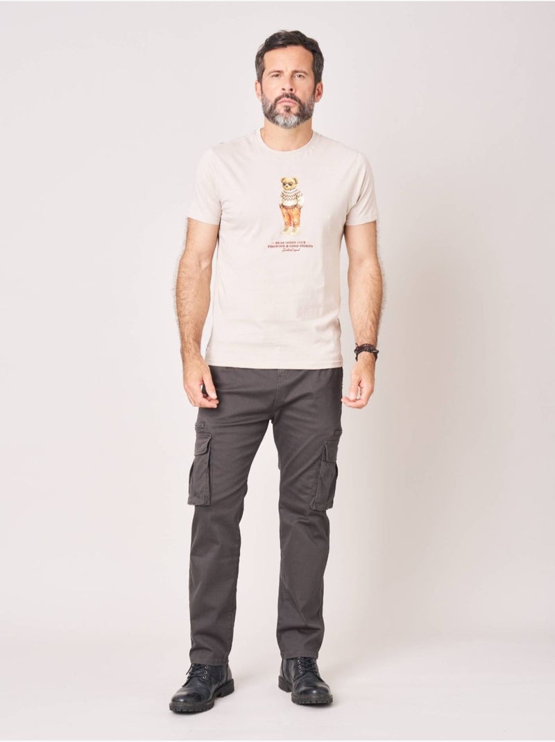 T-shirt regular homme en 100% coton jersey imprimé ours 'Deeluxe' Ecru - Kiabi