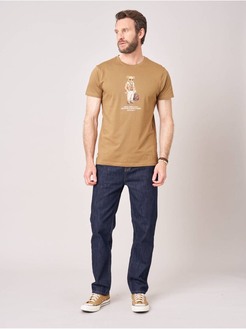 T-shirt regular homme en 100% coton jersey imprimé ours 'Deeluxe' Marron clair - Kiabi
