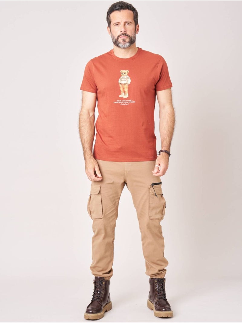 T-shirt regular homme en 100% coton jersey imprimé ours 'Deeluxe' Marron havane - Kiabi