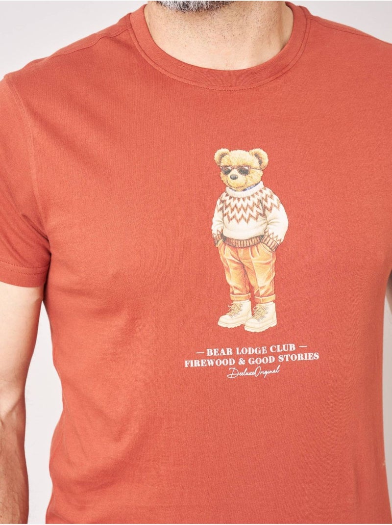 T-shirt regular homme en 100% coton jersey imprimé ours 'Deeluxe' Marron havane - Kiabi