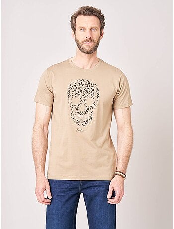 T-shirt regular homme en 100% coton jersey imprimé tête de mort à motif floral 'deeluxe'