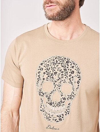 T-shirt regular homme en 100% coton jersey imprimé tête de mort à motif floral 'deeluxe'