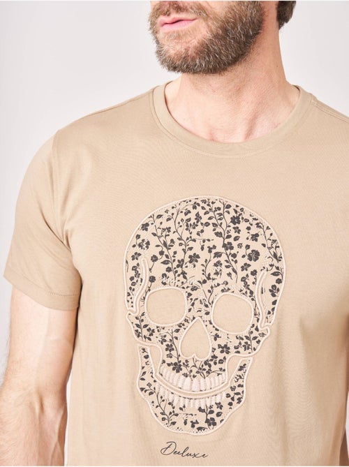 T-shirt regular homme en 100% coton jersey imprimé tête de mort à motif floral 'Deeluxe' - Kiabi