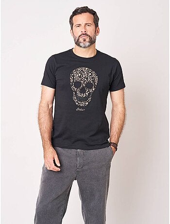 T-shirt regular homme en 100% coton jersey imprimé tête de mort à motif floral 'deeluxe'