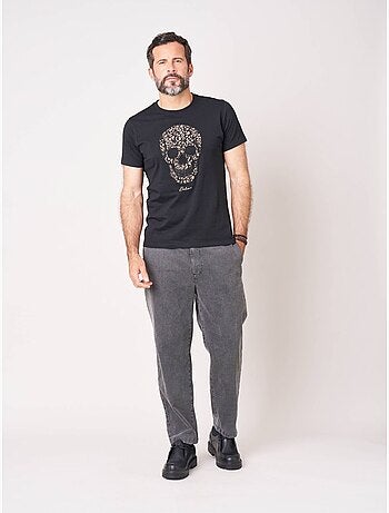 T-shirt regular homme en 100% coton jersey imprimé tête de mort à motif floral 'deeluxe'