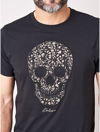T-shirt regular homme en 100% coton jersey imprimé tête de mort à motif floral 'deeluxe'