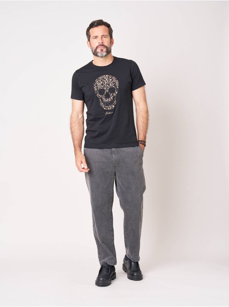 T-shirt regular homme en 100% coton jersey imprimé tête de mort à motif floral 'Deeluxe' Noir - Kiabi