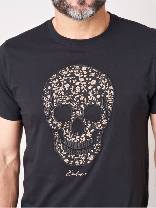 T-shirt regular homme en 100% coton jersey imprimé tête de mort à motif floral 'Deeluxe' - Kiabi