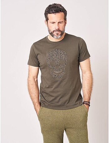 T-shirt regular homme en 100% coton jersey imprimé tête de mort à motif floral 'deeluxe'