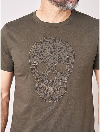 T-shirt regular homme en 100% coton jersey imprimé tête de mort à motif floral 'deeluxe'
