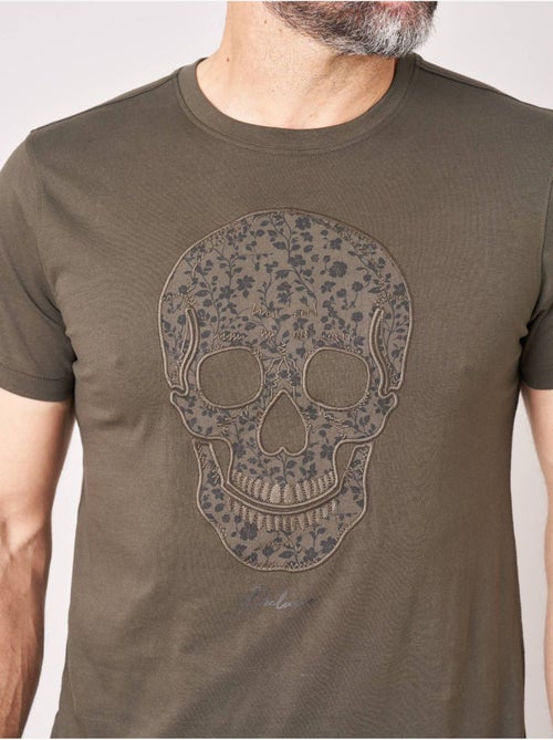 T-shirt regular homme en 100% coton jersey imprimé tête de mort à motif floral 'Deeluxe' - Kiabi