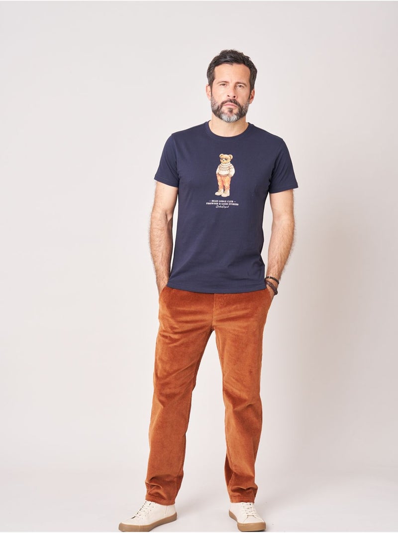 T-shirt regular homme en jersey 100% coton imprimé ours 'deeluxe' Bleu nuit - Kiabi