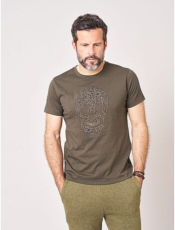 T-shirt regular homme en jersey 100% coton imprimé tête de mort à motif floral 'deeluxe'