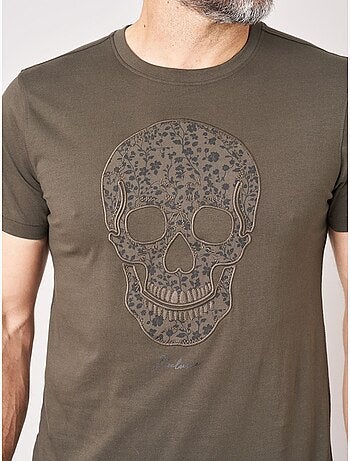 T-shirt regular homme en jersey 100% coton imprimé tête de mort à motif floral 'deeluxe'
