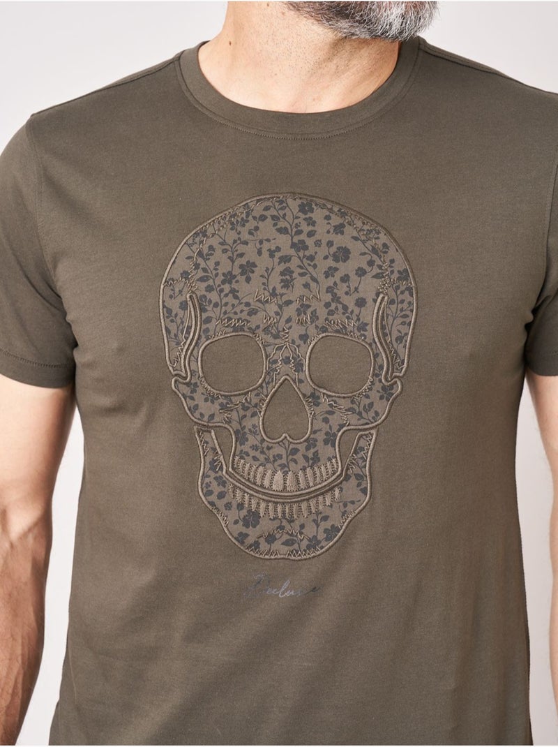 T-shirt regular homme en jersey 100% coton imprimé tête de mort à motif floral 'deeluxe' Vert foncé - Kiabi