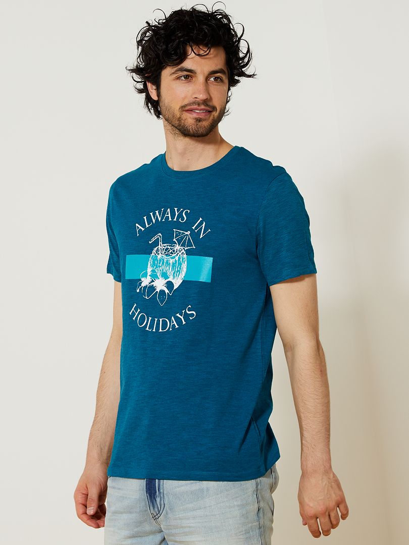 T-shirt regular imprimé fantaisie bleu canard - Kiabi