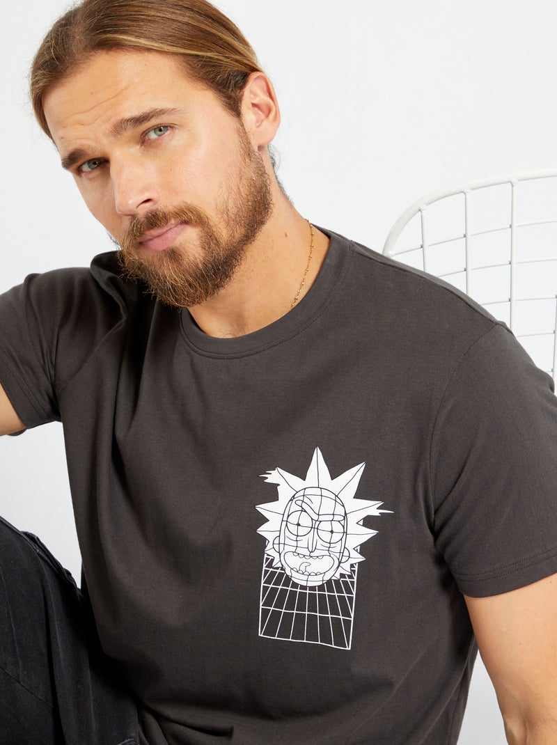 T-shirt 'Rick and Morty' manches courtes gris chiné - Kiabi