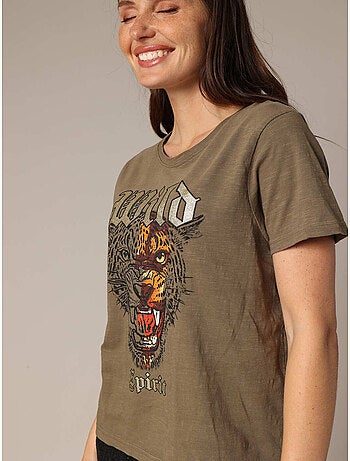 T-shirt rock 100% coton à imprimé tigre et typographie métallisée 'deeluxe'