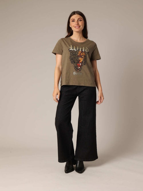 T-shirt rock 100% coton à imprimé tigre et typographie métallisée
 'Deeluxe' - Kiabi