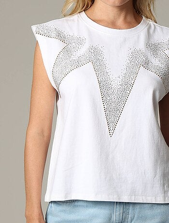 T-shirt rock en jersey de coton avec strass 'Deeluxe'