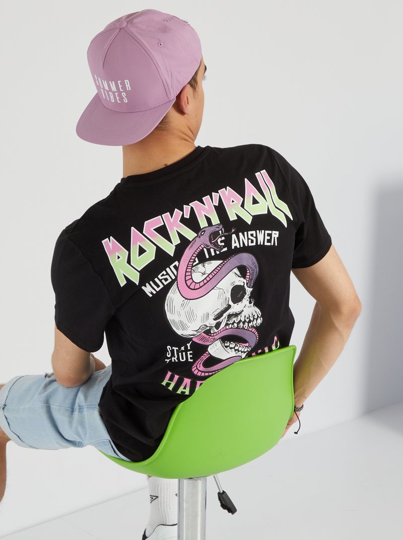 T-shirt 'Rock'n'roll' en jersey noir - Kiabi