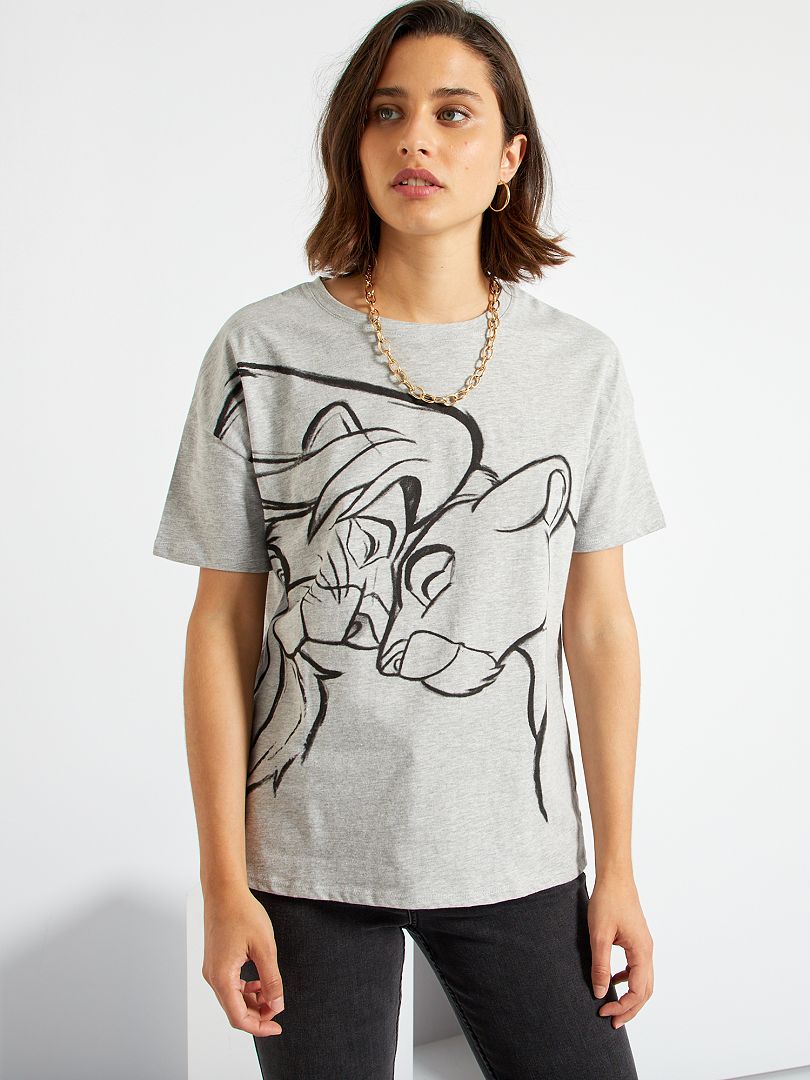 T-shirt 'Roi Lion' gris chiné lions - Kiabi