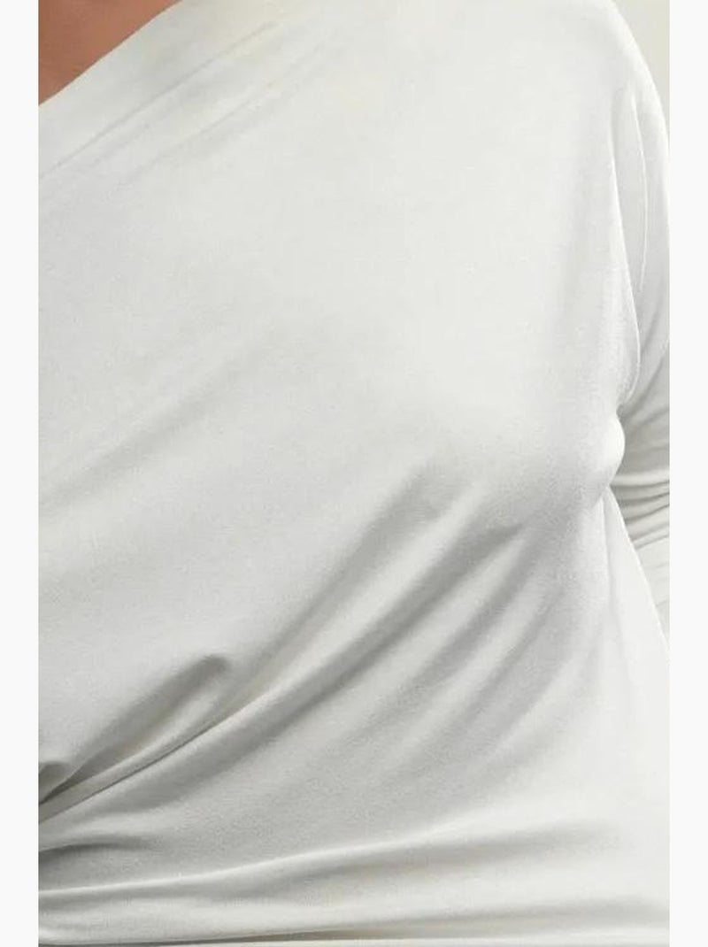T-shirt sans bretelles à manches longues et col bateau hiccup Ivoire - Kiabi