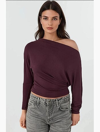 T-shirt sans bretelles à manches longues et col bateau hiccup