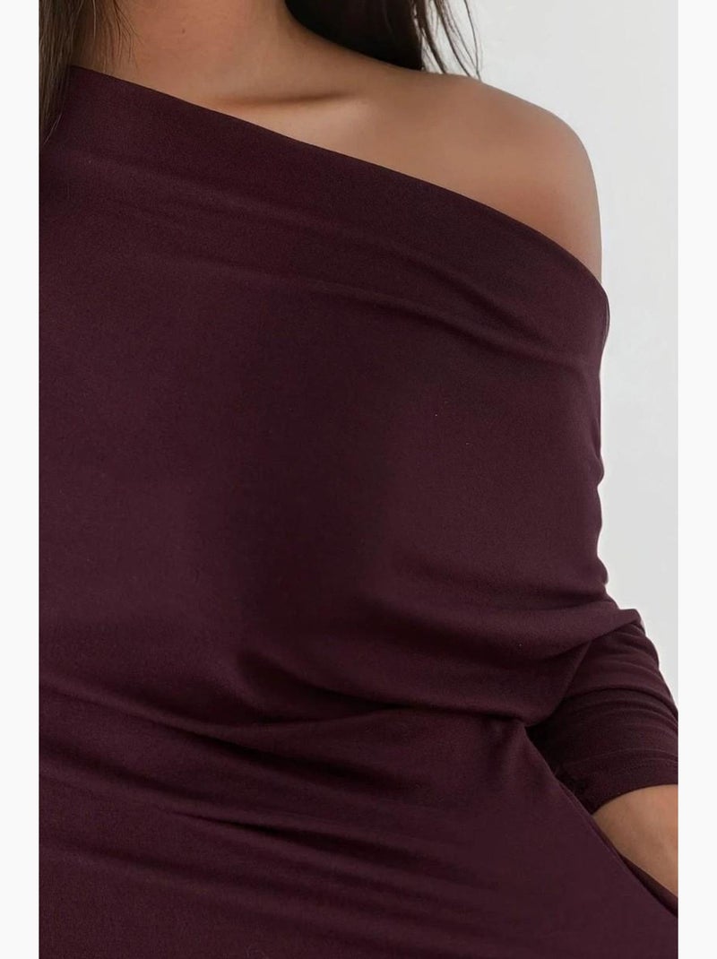 T-shirt sans bretelles à manches longues et col bateau hiccup Mauve - Kiabi