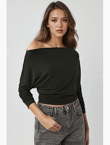T-shirt sans bretelles à manches longues et col bateau hiccup