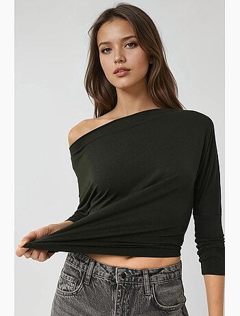 T-shirt sans bretelles à manches longues et col bateau hiccup