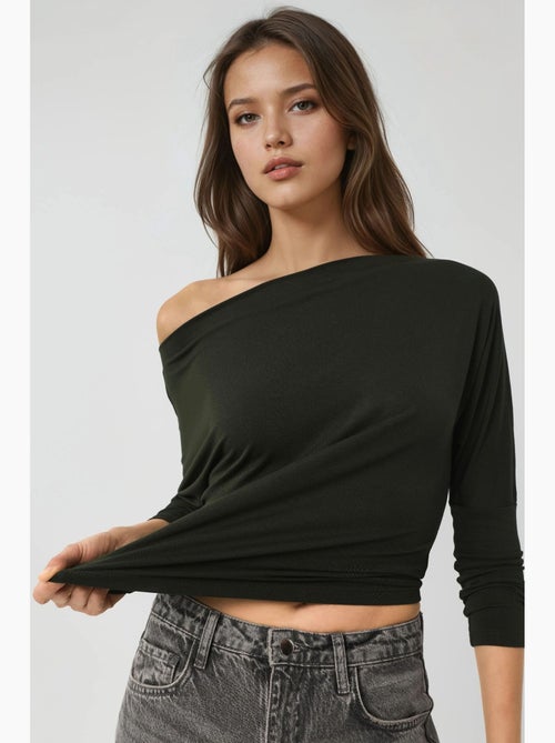 T-shirt sans bretelles à manches longues et col bateau hiccup - Kiabi