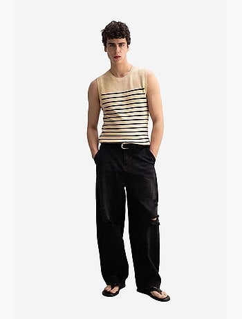 T-shirt sans manches à rayures coupe ajustée pour homme giesto