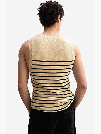 T-shirt sans manches à rayures coupe ajustée pour homme giesto