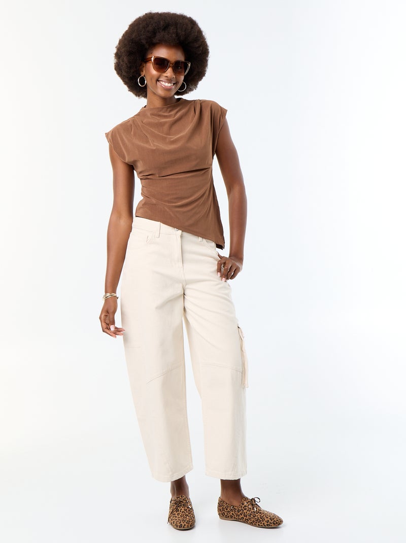 T-shirt sans manches asymétrique Marron - Kiabi