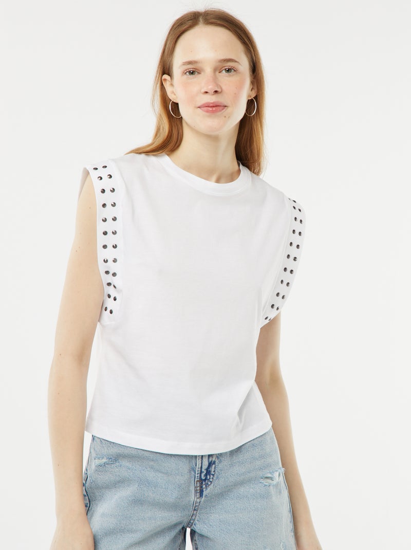 T-shirt sans manches avec emmanchures cloutées Blanc - Kiabi