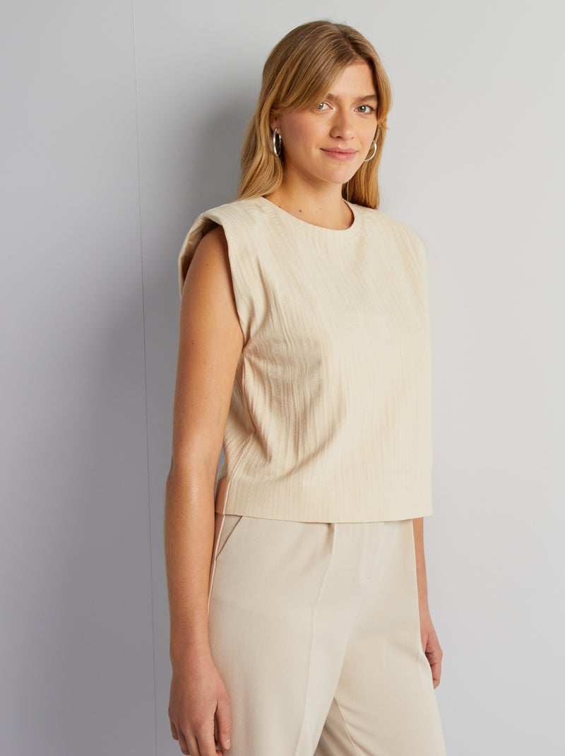 T-shirt sans manches avec épaulettes Beige - Kiabi