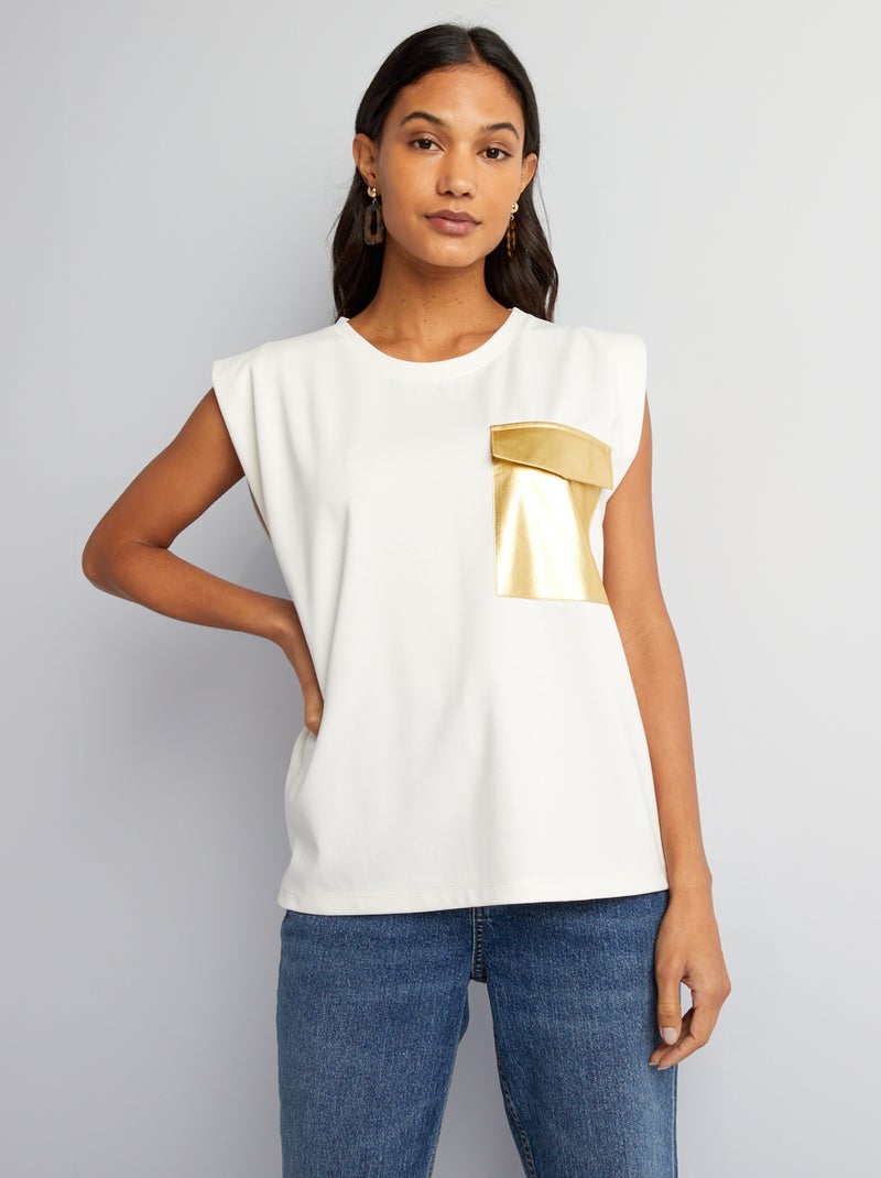 T-shirt sans manches avec poche dorée Blanc - Kiabi