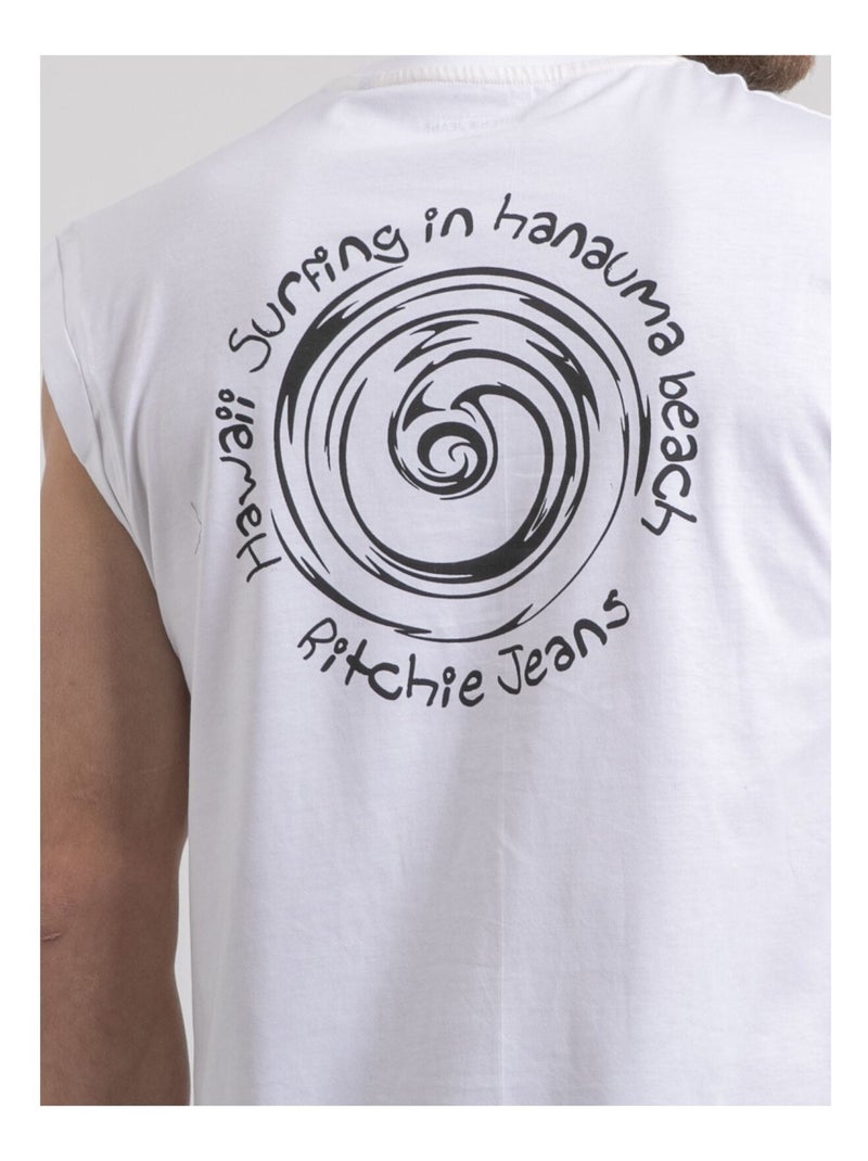 T-shirt sans manches col rond pur coton NEGAK Blanc - Kiabi