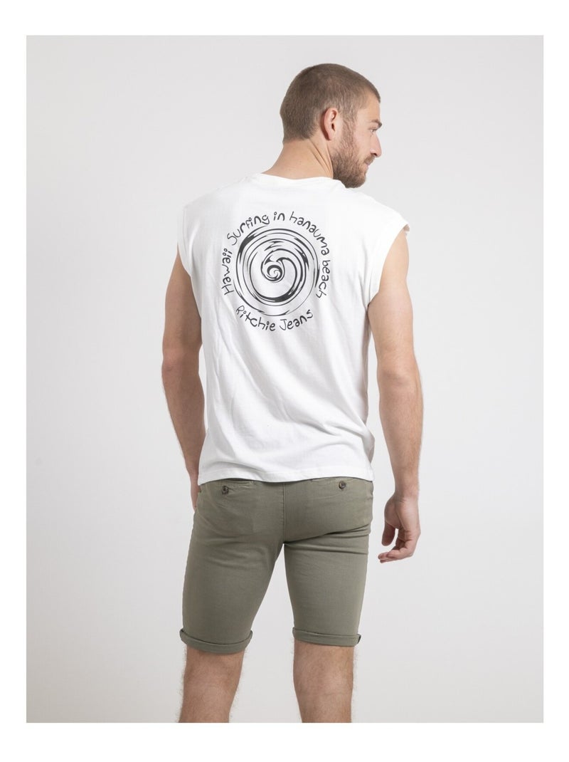 T-shirt sans manches col rond pur coton NEGAK Ecru - Kiabi