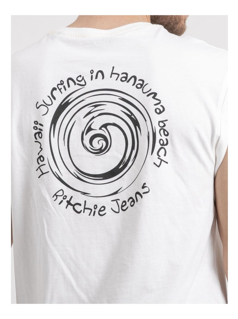 T-shirt sans manches col rond pur coton NEGAK Ecru - Kiabi