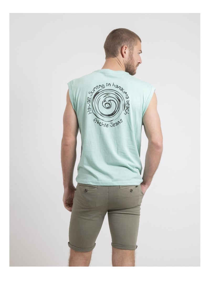 T-shirt sans manches col rond pur coton NEGAK Vert - Kiabi