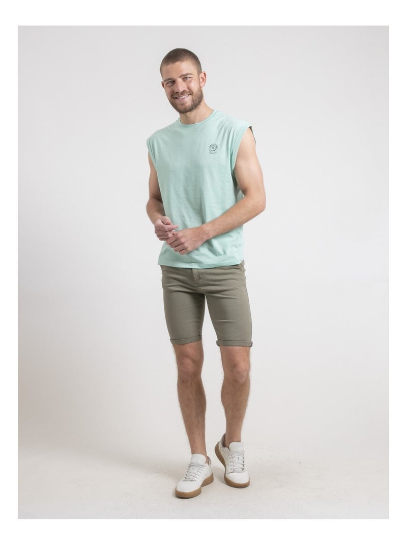 T-shirt sans manches col rond pur coton NEGAK Vert - Kiabi