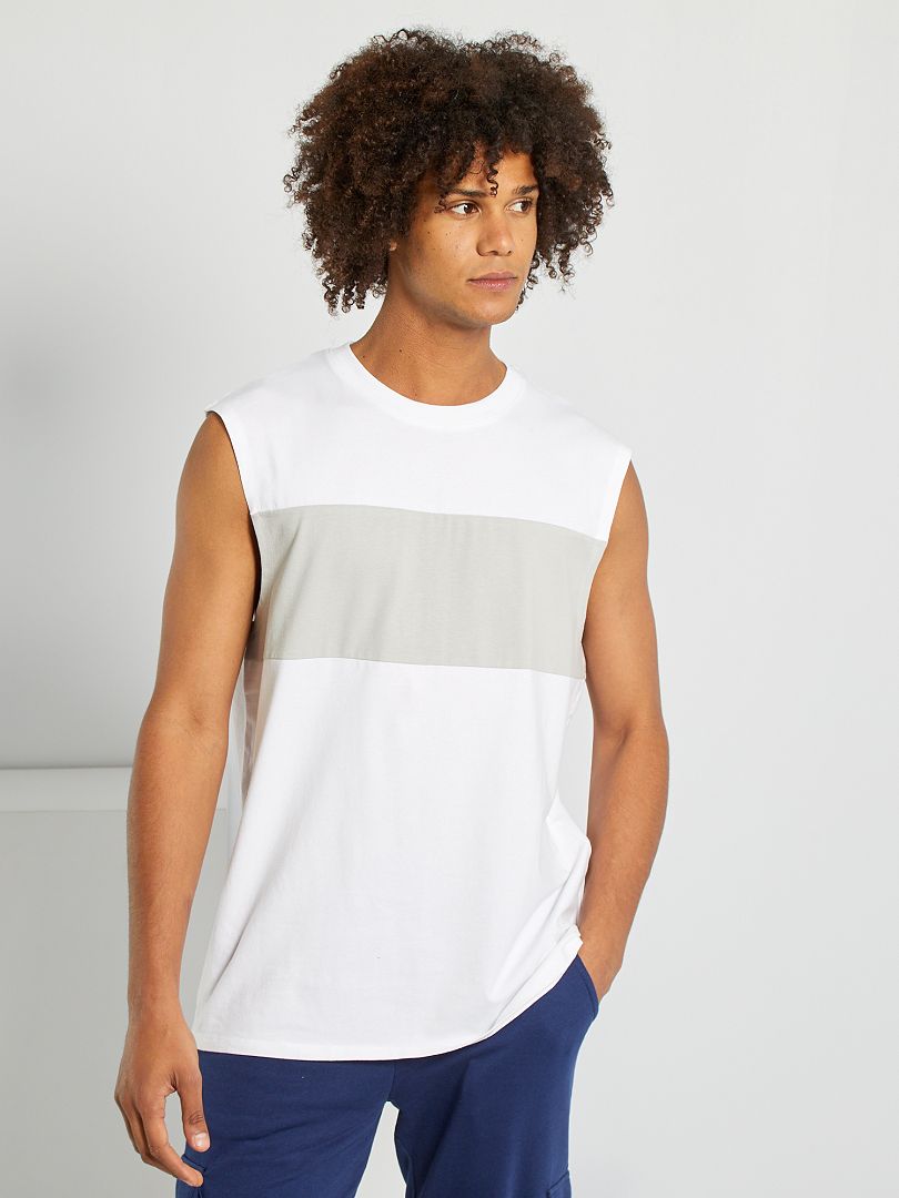 T-shirt sans manches color block blanc - Kiabi