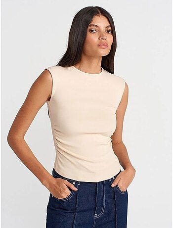 T-shirt sans manches côtelé à col rond et coupe ajustée