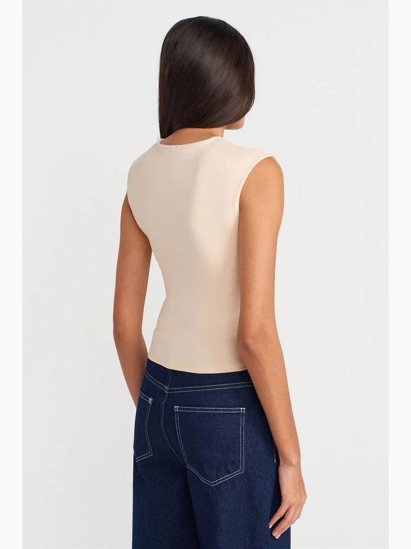 T-shirt sans manches côtelé à col rond et coupe ajustée dilvin Beige clair - Kiabi