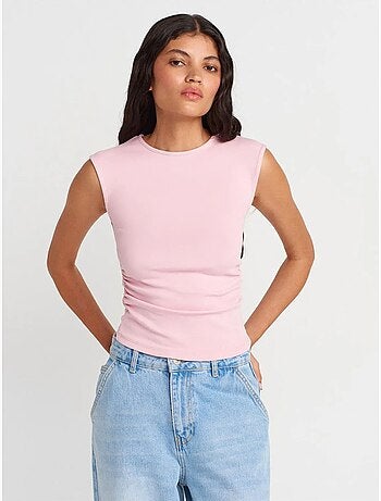 Dilvin t-shirt sans manches côtelé à col rond et coupe ajustée